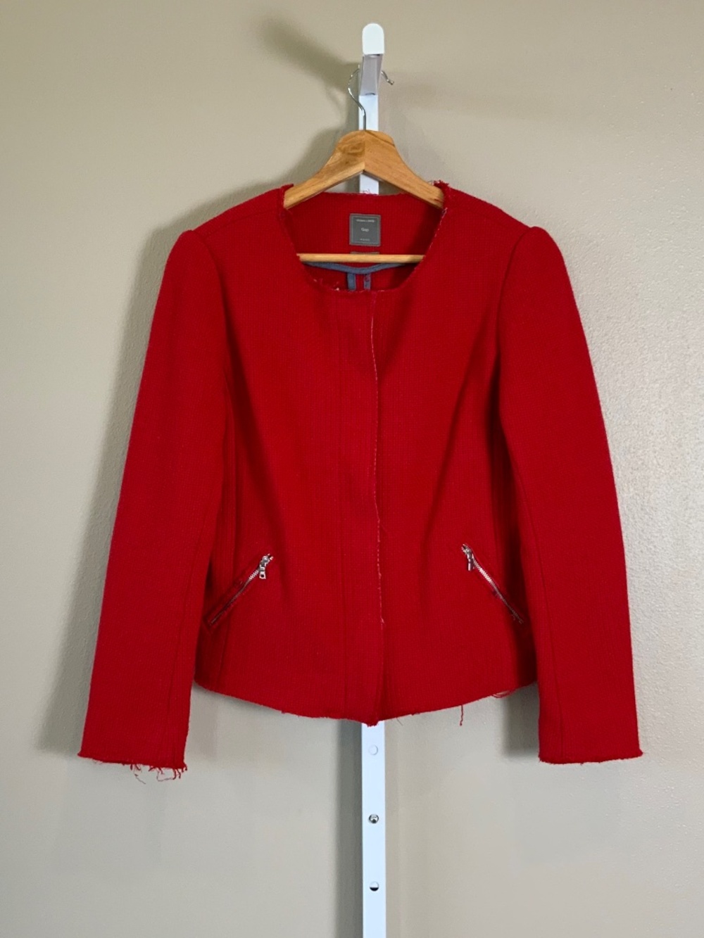 GAP Collarless Zippered Jacket with Raw Edge